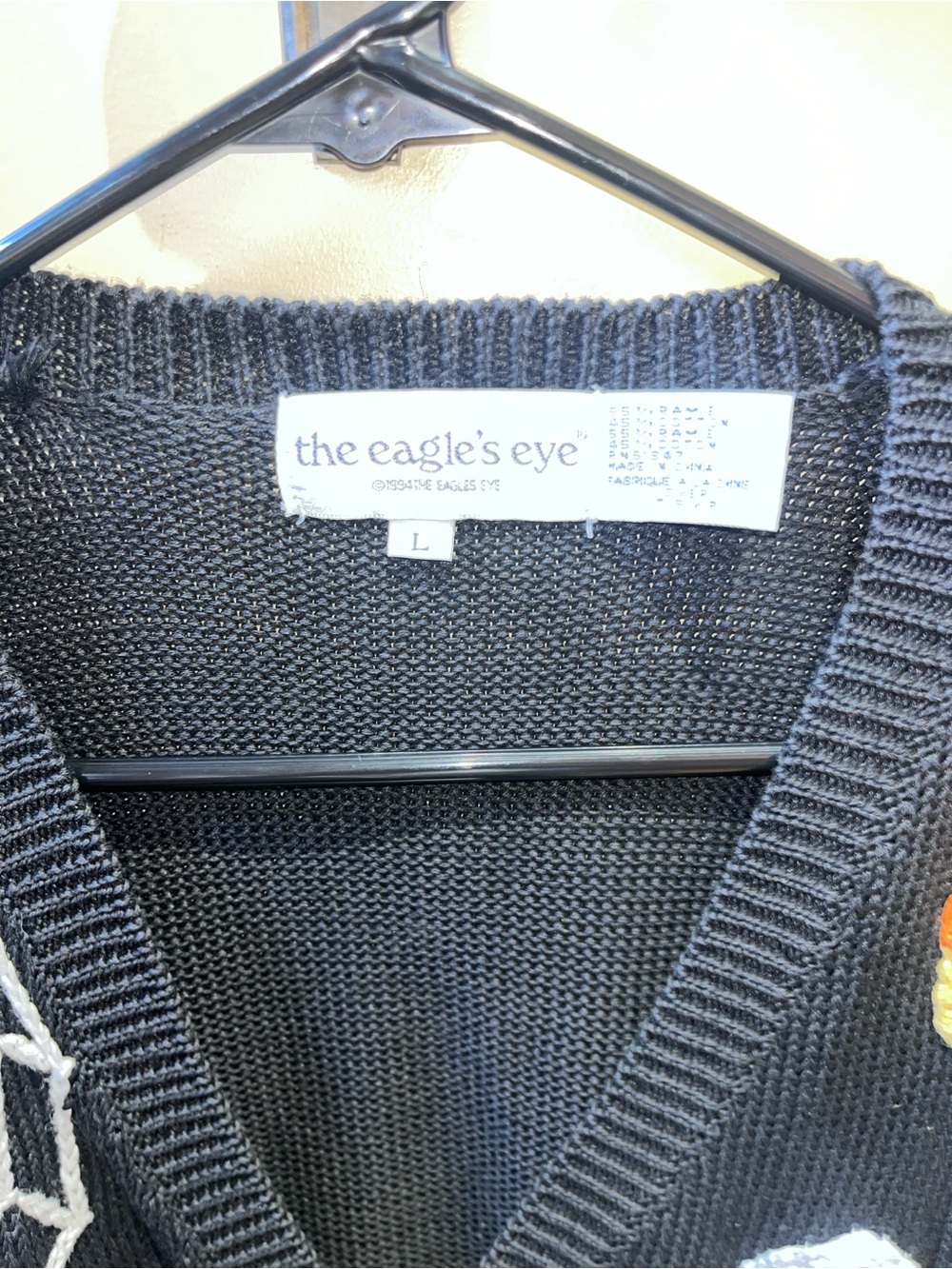Vintage Eagle's Eye Halloween Knit Sweater Vest Black Sz Large Needs Repair - Picture 3 of 9